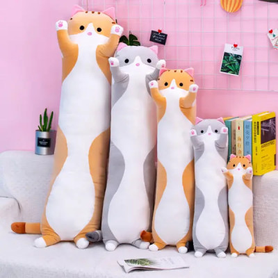 Мягкая игрушка кот батон антистресс 70 см (цвета - серый и рыжий,розовый)