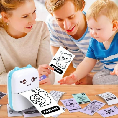 Мини принтер детский портативный USB Happy Life HPX1P термопринтер беспроводной с термопечатью +термобумага (цвет Голубой) Мини принтер детский портативный USB Happy Life HPX1P термопринтер беспроводной с термопечатью +термобумага (цвет Голубой)