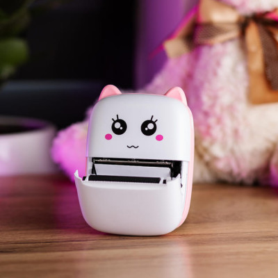 Мини принтер детский портативный USB Happy Life HPX1P термопринтер беспроводной с термопечатью +термобумага (цвет Розовый)