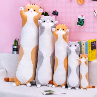 Мягкая игрушка кот батон антистресс 50 см (Цвета - Серый и Рыжий,Розовый)