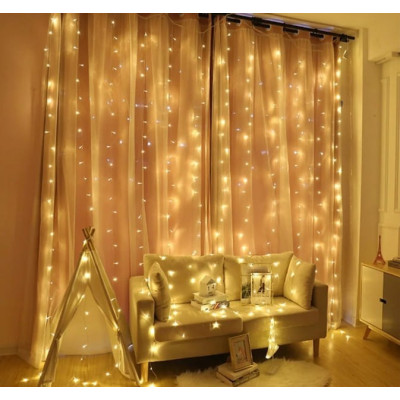  Гирлянда водопад 240 Led, 3*2 м, теплый белый. Переключатель режимов