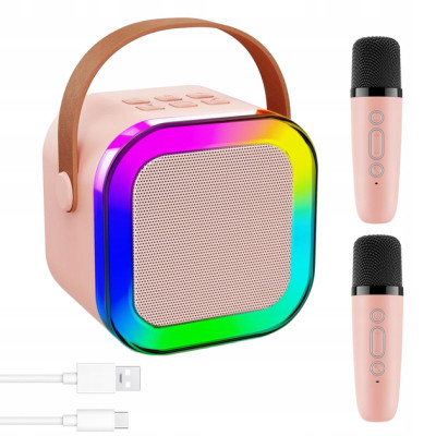 Мини-детское караоке K12 с двумя беспроводными микрофонами и RGB подсветкой