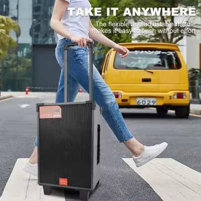 Колонка акустична акумуляторна з без дротовим мікрофоном, пультом, USB, SD, FM, AUX, Bluetooth та двома ручками, 40ват, 41см*26см*23см JQS908S