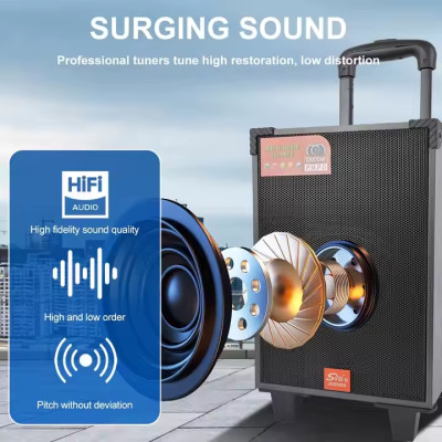 Колонка акустична акумуляторна з без дротовим мікрофоном, пультом, USB, SD, FM, AUX, Bluetooth та двома ручками, 40ват, 41см*26см*23см JQS908S