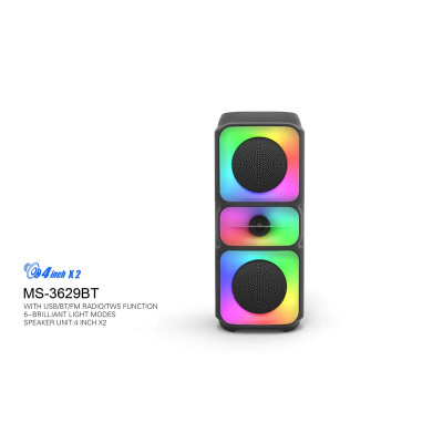 Мини чемоданчик колонка от сети и от аккумулятора с USB, SD, FM, AUX, Bluetooth, светомузыкой и ручкой 38,5см*16см*14см, 10ватт*2, MS-3629BT Мини чемоданчик колонка от сети и от аккумулятора с USB, SD, FM, AUX, Bluetooth, светомузыкой и ручкой 38,5см*16см*14см, 10ватт*2, MS-3629BT