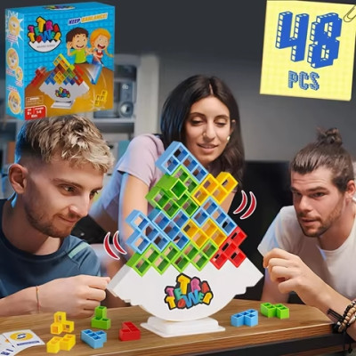 Настольная семейная игра Tetra Tetris Tower "Балансирующий Тетрис" 48 блоков