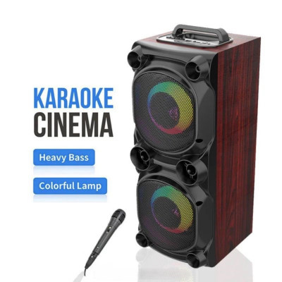 Колонка аккумуляторная с сабвуфером, проводным микрофоном, USB, SD, FM, AUX, Bluetooth, светомузыкой и ручкой 15ватт*2шт, 55см*25см*22см ZQS6226