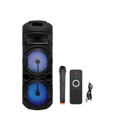 Колонка аккумуляторная без проводным микрофоном, пультом, USB, SD, FM, AUX, Bluetooth, светомузыкой, ручкой и на колесах, 20ватт*2шт, 80см*27.5см*27.5см ZQS8220S