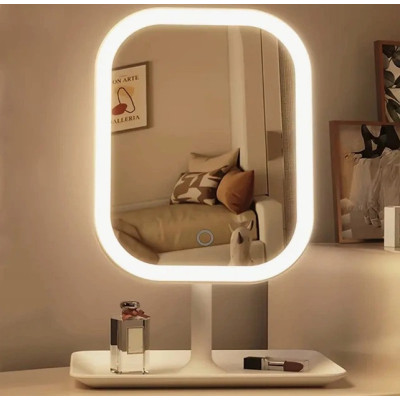 Сенсорне косметичне дзеркало з LED-підсвіткою та акумулятором, 3 режими світла, біле