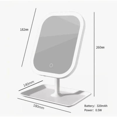 Сенсорне косметичне дзеркало з LED-підсвіткою та акумулятором, 3 режими світла, біле