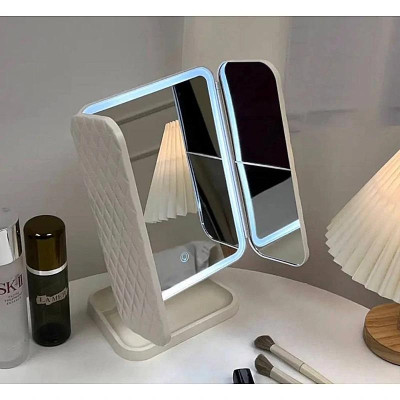 Складне косметичне LED-дзеркало потрійне акумуляторне з підсвіткою біле