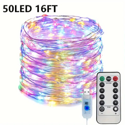 Гірлянда Роса 5м, дріт, пу 8 режимів + USB: 50 LED, мульти