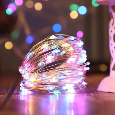 Гірлянда Роса 5м, дріт, пу 8 режимів + USB: 50 LED, мульти