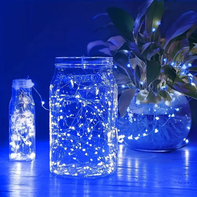 Гірлянда Роса 5м, 50 LED, срібний дріт, USB, пульт 8 режимів, синій