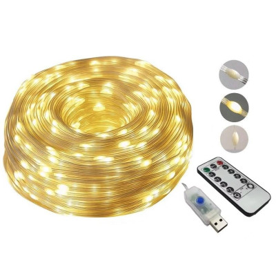 Гирлянда 200 LED, 20 м, USB, с пультом ДУ, теплый белый