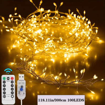 Гирлянда Роса "Мишура" 3 м 100 led, USB, с пультом ДУ, теплый белый