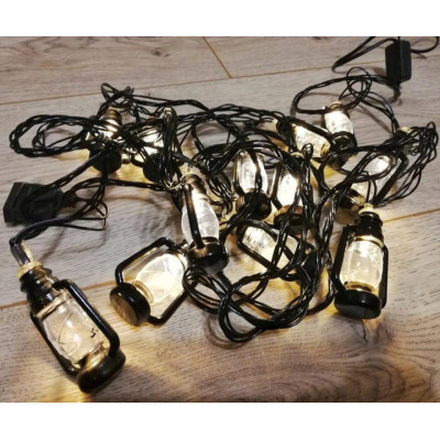 Светодиодная гирлянда "Ретро фонарики" 4,5м, 20 LED, USB, черный провод, Теплый белый