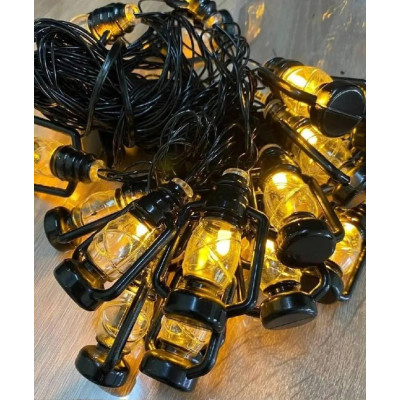 Светодиодная гирлянда "Ретро фонарики" 4,5м, 20 LED, USB, черный провод, Теплый белый