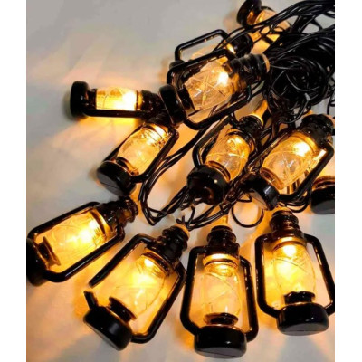 Светодиодная гирлянда "Ретро фонарики" 4,5м, 20 LED, USB, черный провод, Теплый белый