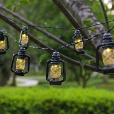 Светодиодная гирлянда "Ретро фонарики" 4,5м, 20 LED, USB, черный провод, Теплый белый