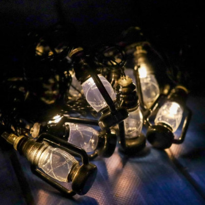 Светодиодная гирлянда "Ретро фонарики" 4,5м, 20 LED, USB, черный провод, Теплый белый