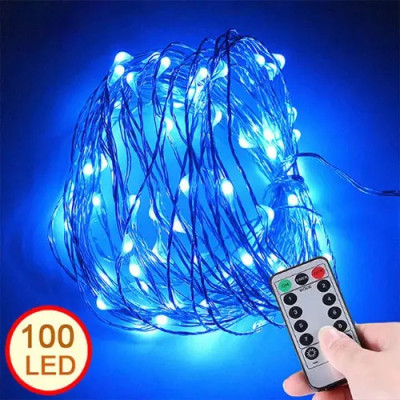 Гірлянда роса нитка 10 метрів USB 100 LED RGB з пультом 8 режимів, синій