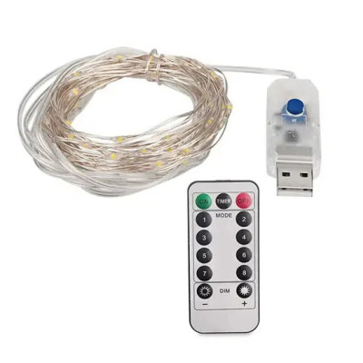 Гірлянда роса нитка 10 метрів USB 100 LED RGB з пультом 8 режимів, синій