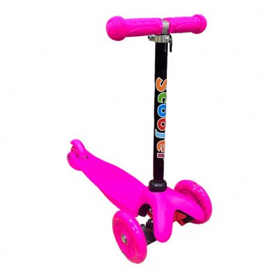 Детский самокат Scooter Розовый с регулируемой ручкой , колеса светящиеся PU , 1+