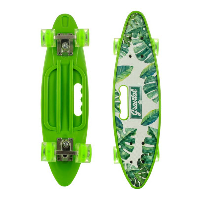 Скейт Пенниборд (Penny Board) со светящимися колесами и ручкой "Лес" (Уценка- без коробки)