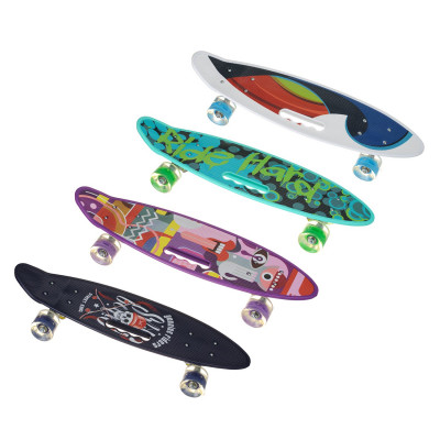 Скейт Пенниборд (Penny Board) со светящимися колесами и ручкой "Лес" (Уценка- без коробки)
