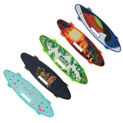 Скейт Пенниборд (Penny Board) со светящимися колесами и ручкой "Лес" (Уценка- без коробки)