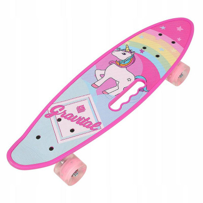 Скейт Пенниборд (Penny Board) со светящимися колесами и ручкой "Единорог" (Уценка- без коробки)