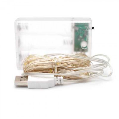 Гирлянда Роса 5м, проволка на батарейках+ USB: 50 LED , Синий