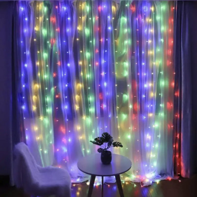 Светодиодная гирлянда-штора Waterfall 3*2м 240 Led Мульти (разноцветная)