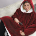 Бордовый плед Толстовка c Капюшоном и Руковами Hoodie 3-в-1 Плед с Руковами Двухсторонний Теплый Худи Халат Домашний