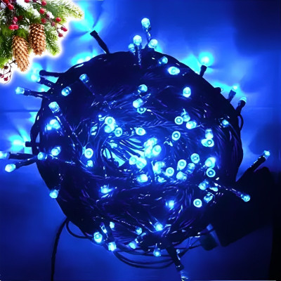 Гирлянда Xmas 380 LED Синий светодиодная  с переходником (зеленый провод,25 м)
