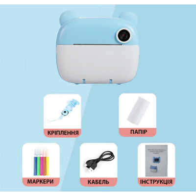 Детский фотоаппарат мгновенной печати Diy instant Digital Camera Синий