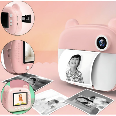 Детский фотоаппарат мгновенной печати Diy instant Digital Camera Розовый